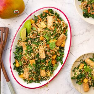 Ramen Salad plated on table