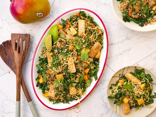 Ramen Salad plated on table